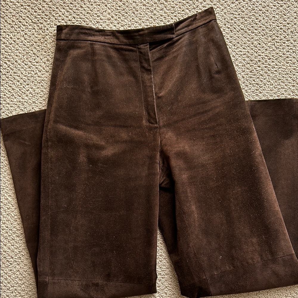 Brown Suede Leather Women's Pants